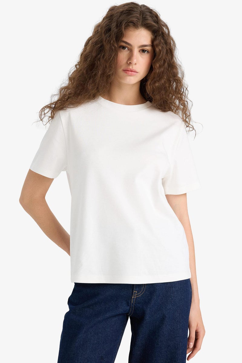DeFacto White Woman Regular Fit Crew Neck Short Sleeve T-Shirt Casual - Image 3